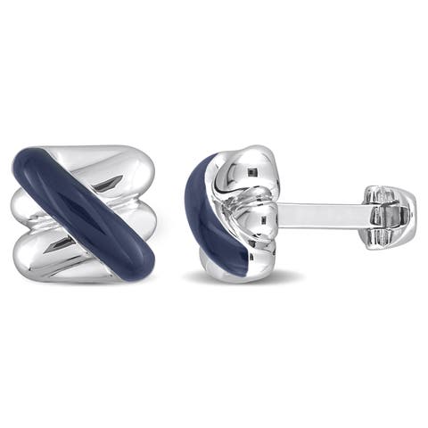 Crossover Design Blue Enamel Cufflinks