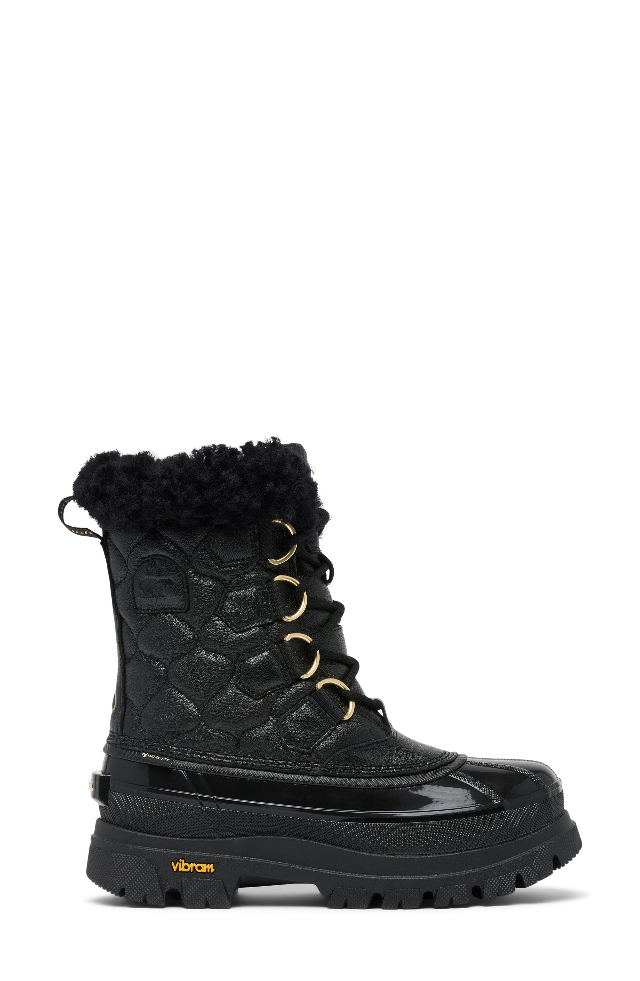 SOREL Caribou Horizon<sup
™</sup
 Quilted Waterproof Boot, Alternate, color, Black/ True Gold