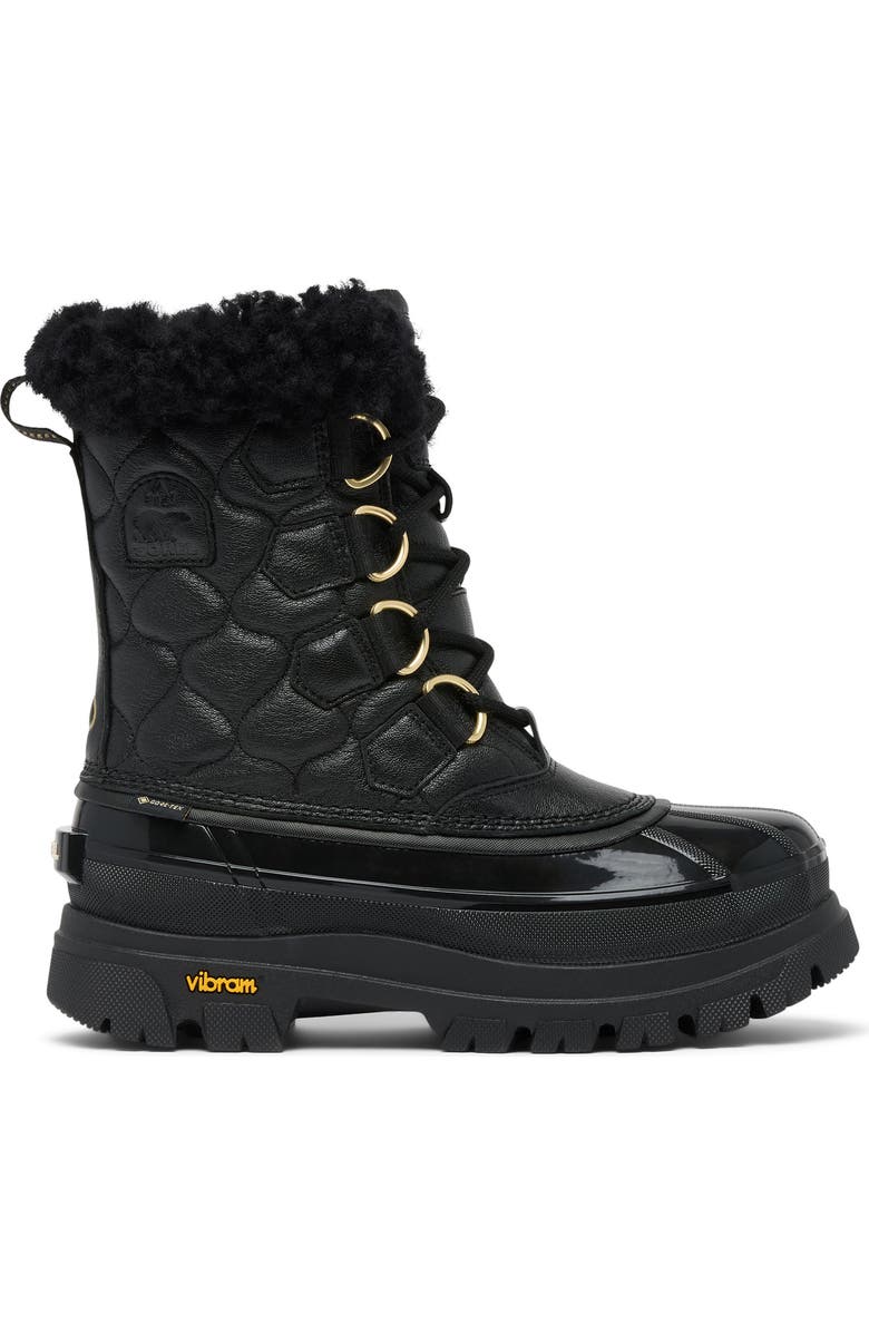 SOREL Caribou Horizon<sup>™</sup> Quilted Waterproof Boot, Alternate, color, Black/ True Gold