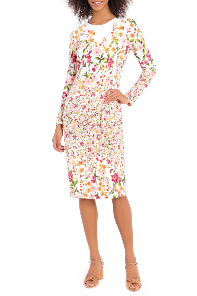 Ity Floral Long Sleeve Jersey Sheath Dress, Main, color, SOFT WHITE/ ROSE