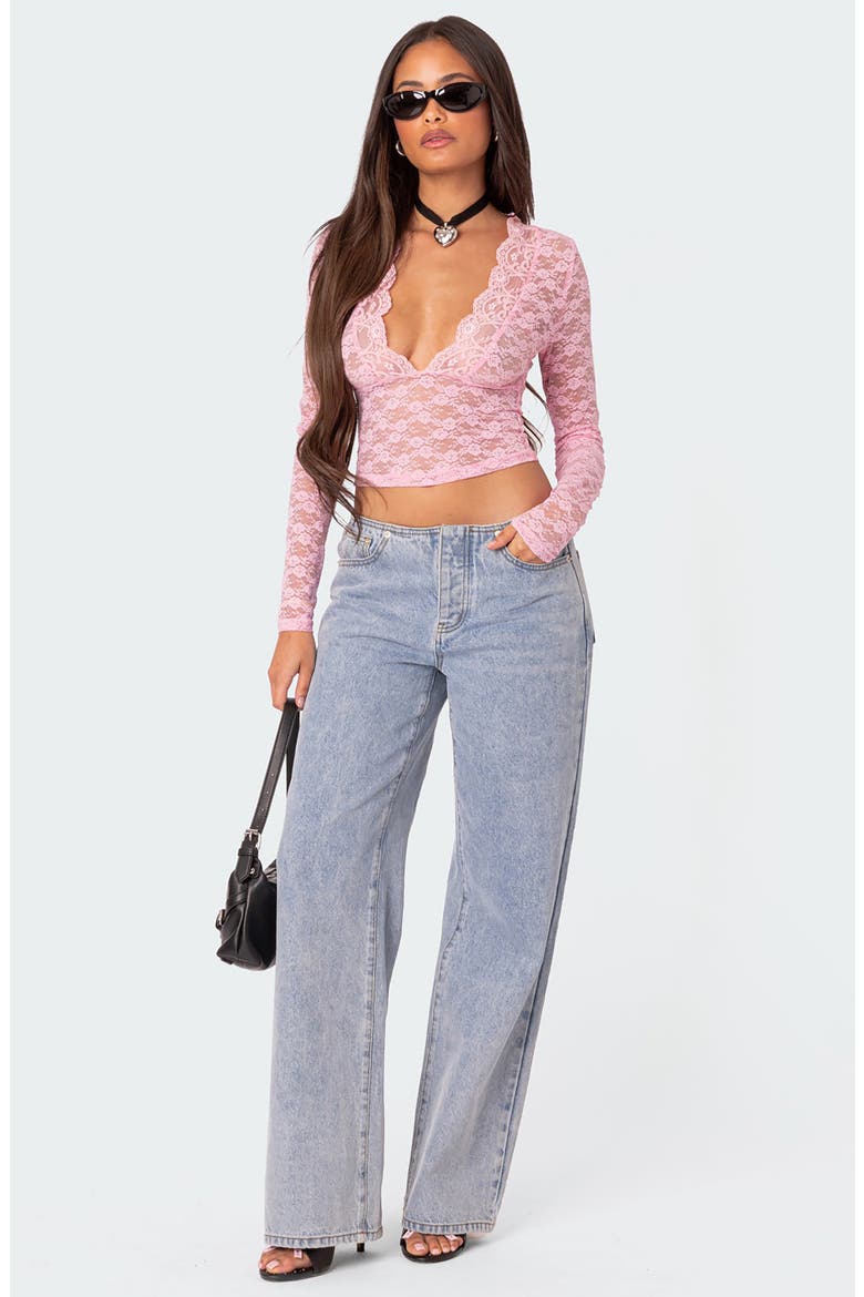 Beck Plunge Neck Lace Crop Top, Alternate, color, PINK