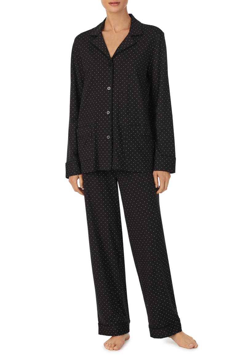Long Sleeve Cotton Blend Pajamas, Main, color, BLACK DOT