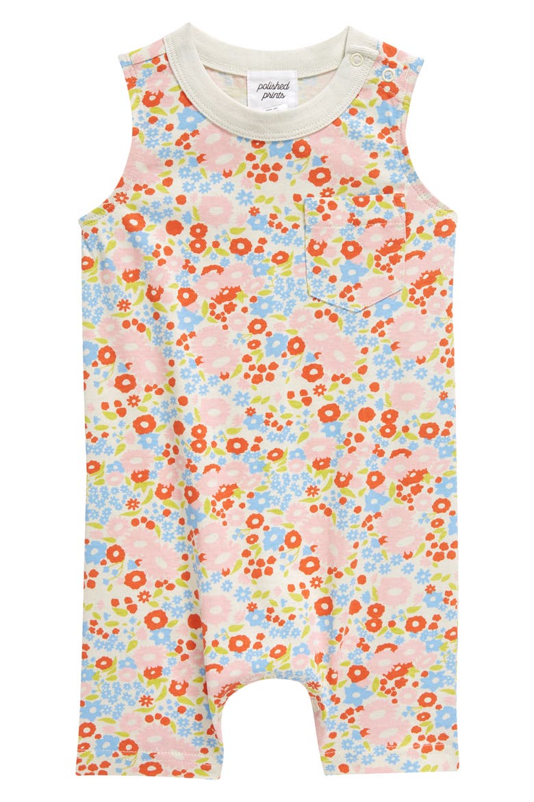 Floral Organic Cotton Pocket Romper, Main, color, SUMMER SHOWER
