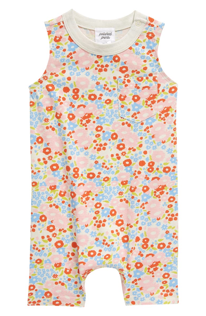 POLISHED PRINTS Floral Organic Cotton Pocket Romper, Main, color, Summer Shower