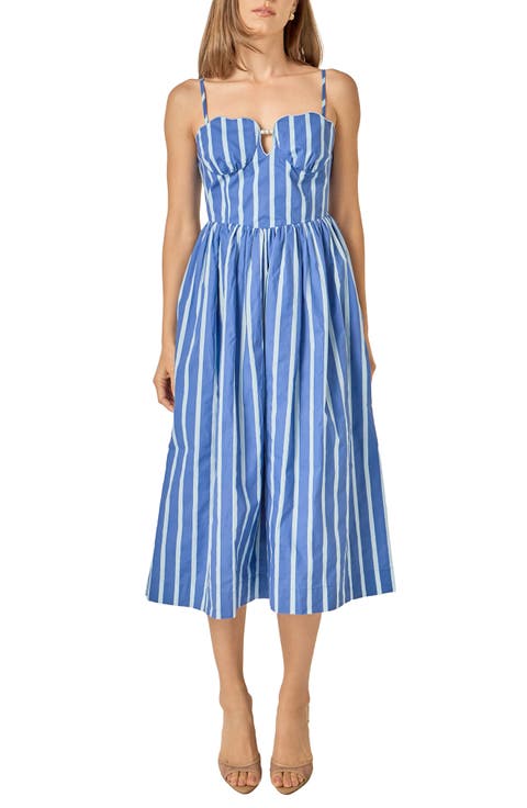 Marine Stripe Sleeveless Cotton Midi Dress