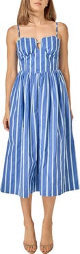 English Factory Marine Stripe Sleeveless Cotton Midi Dress