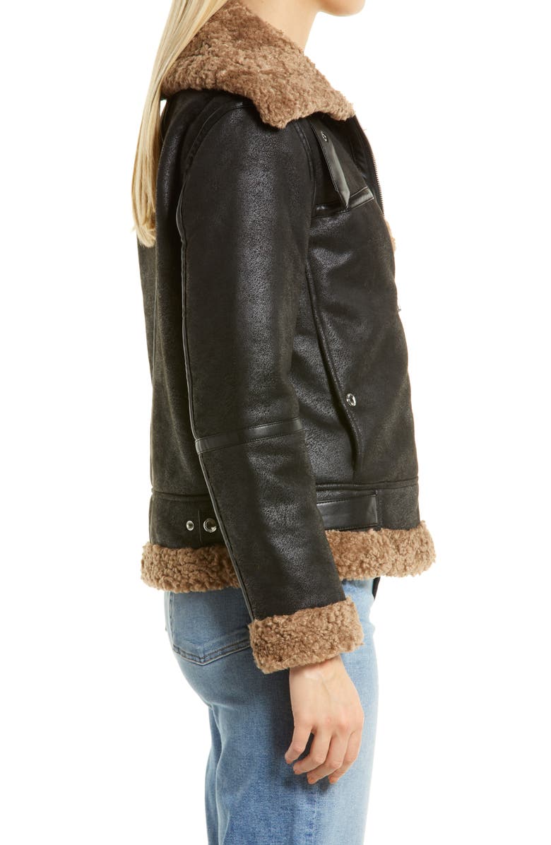 Sam Edelman Short Faux Shearling Trim Aviator Jacket, Alternate, color,