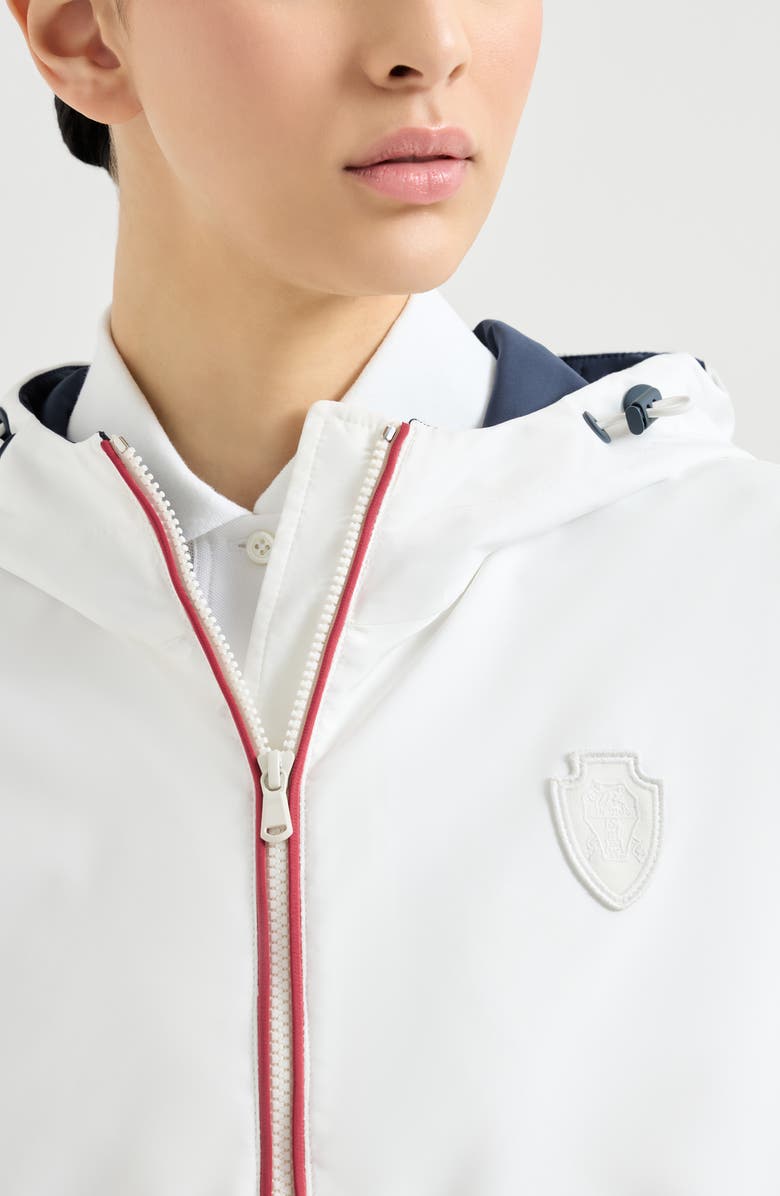 Brunello Cucinelli Hooded outerwear jacket with logo, Alternate, color, White