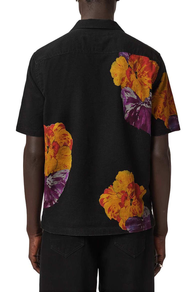 Nouvelle Floral Linen & Cotton Camp Shirt, Alternate, color, JET BLACK