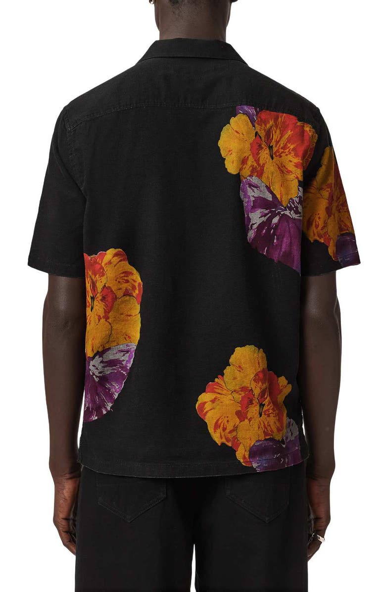 AllSaints Nouvelle Floral Linen & Cotton Camp Shirt, Alternate, color, Jet Black