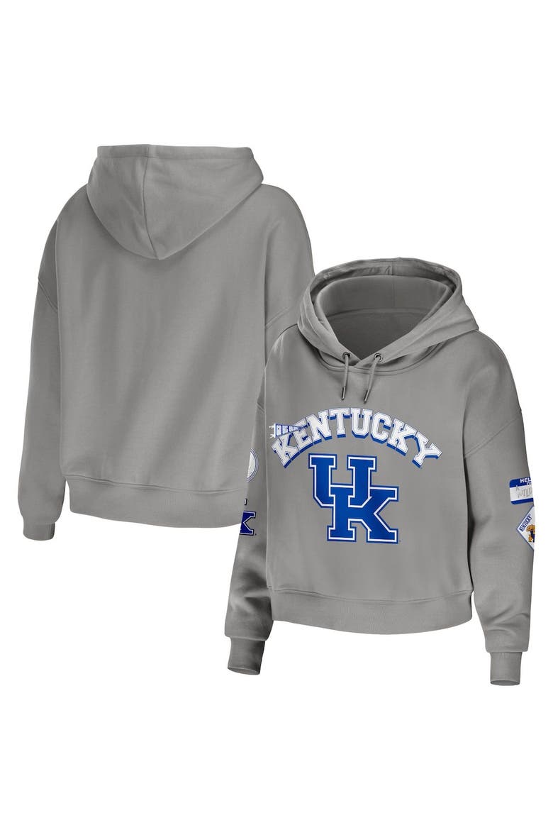 Women's WEAR by Erin Andrews Gray Kentucky Wildcats Mixed Media Cropped Pullover Hoodie, Main, color, Gray