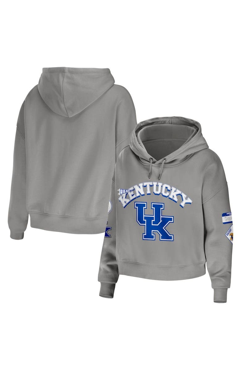 WEAR by Erin Andrews Women's WEAR by Erin Andrews Gray Kentucky Wildcats Mixed Media Cropped Pullover Hoodie, Main, color, Gray