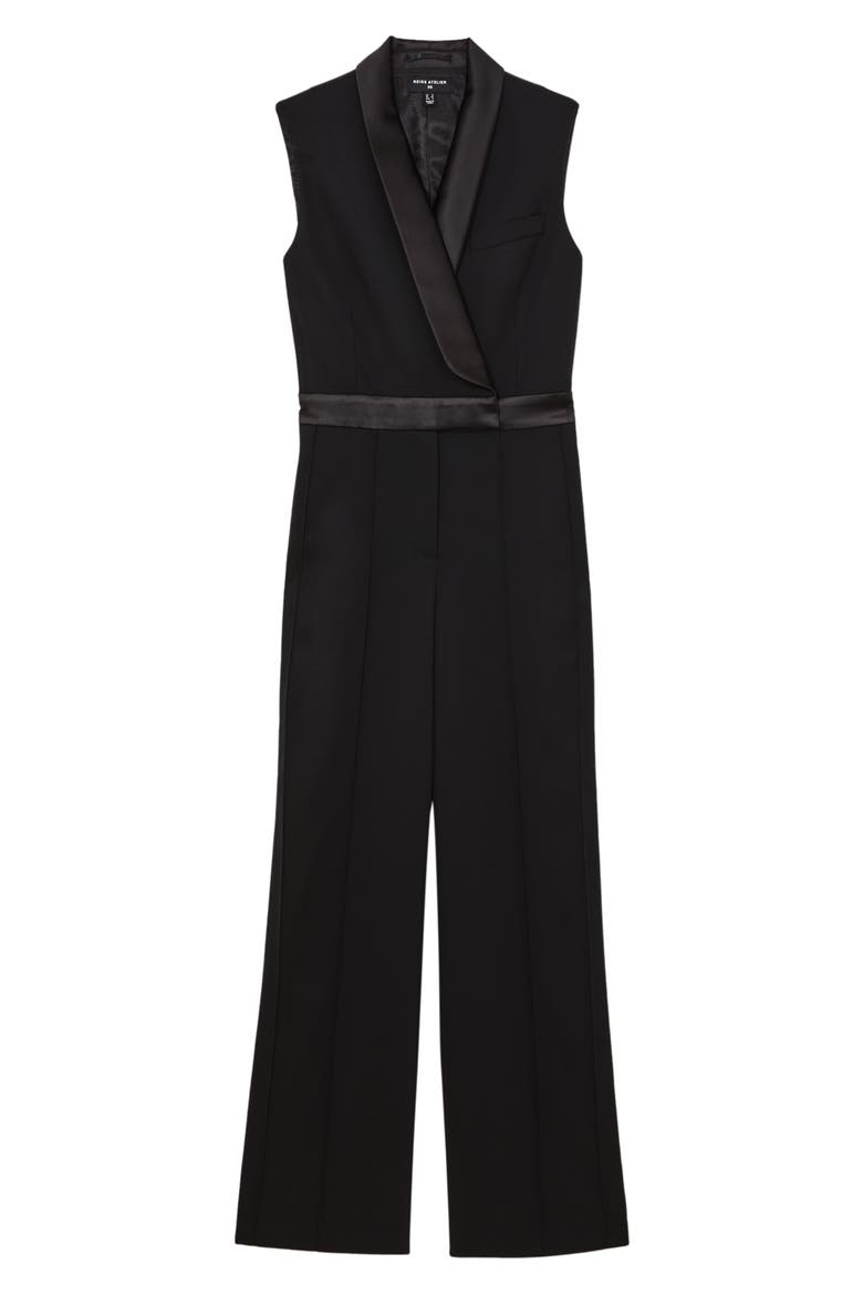Gaia Satin Trim Sleeveless Jumpsuit, Alternate, color, BLACK