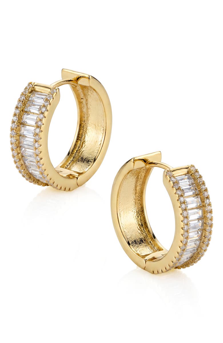CZ by Kenneth Jay Lane Cubic Zirconia Huggie Hoop Earrings, Main, color, Clear-Gold