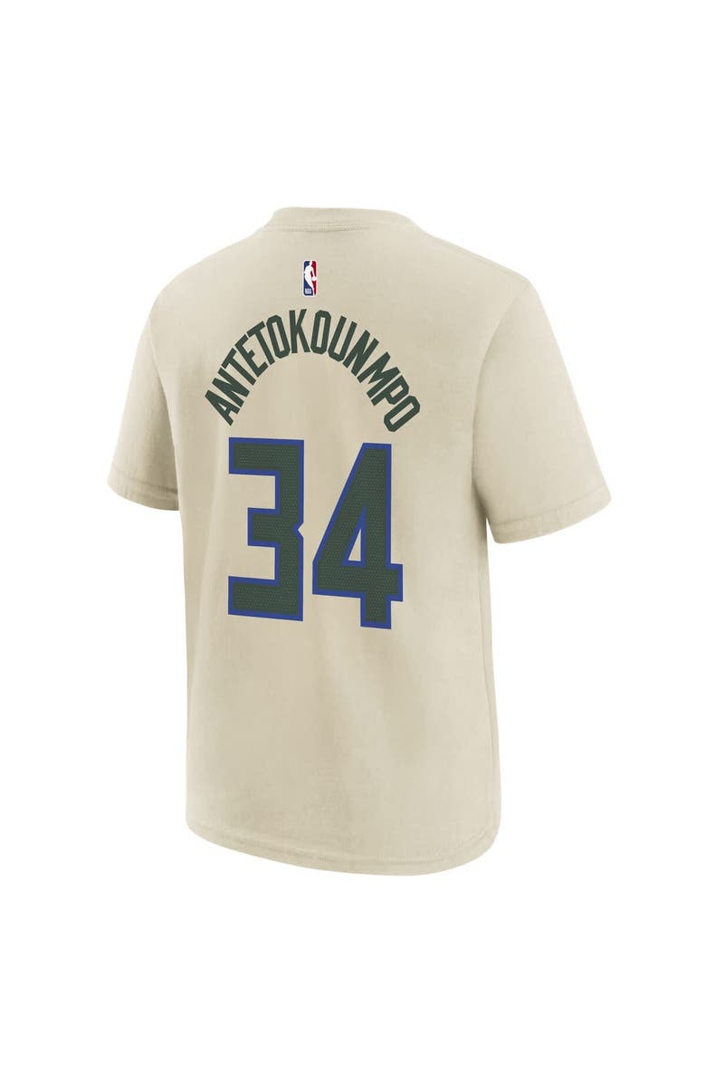 Nike Youth Nike Giannis Antetokounmpo Cream Milwaukee Bucks 2025/26 City Edition Name & Number T-Shirt, Alternate, color, Cream