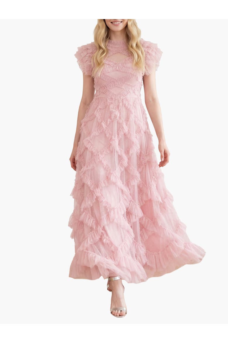 Genevieve Ruffle Short Sleeve Maxi Gown, Main, color, Ballerina Pink