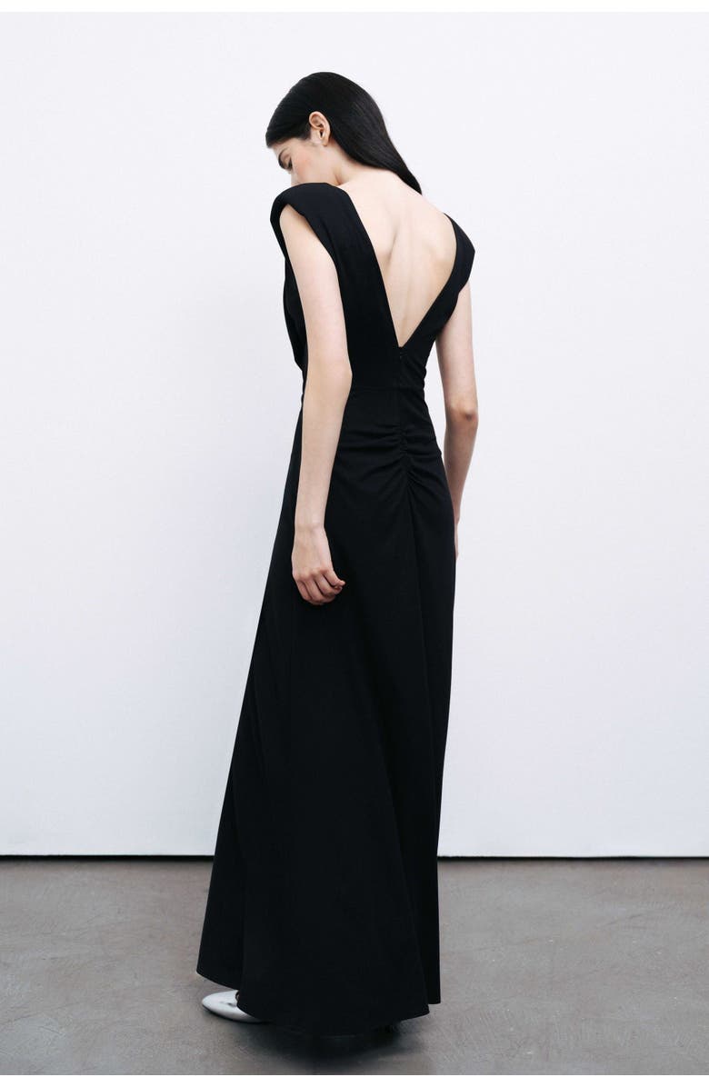 Nocturne Black Padded Shoulder V-Neck Maxi Dress, Alternate, color, 