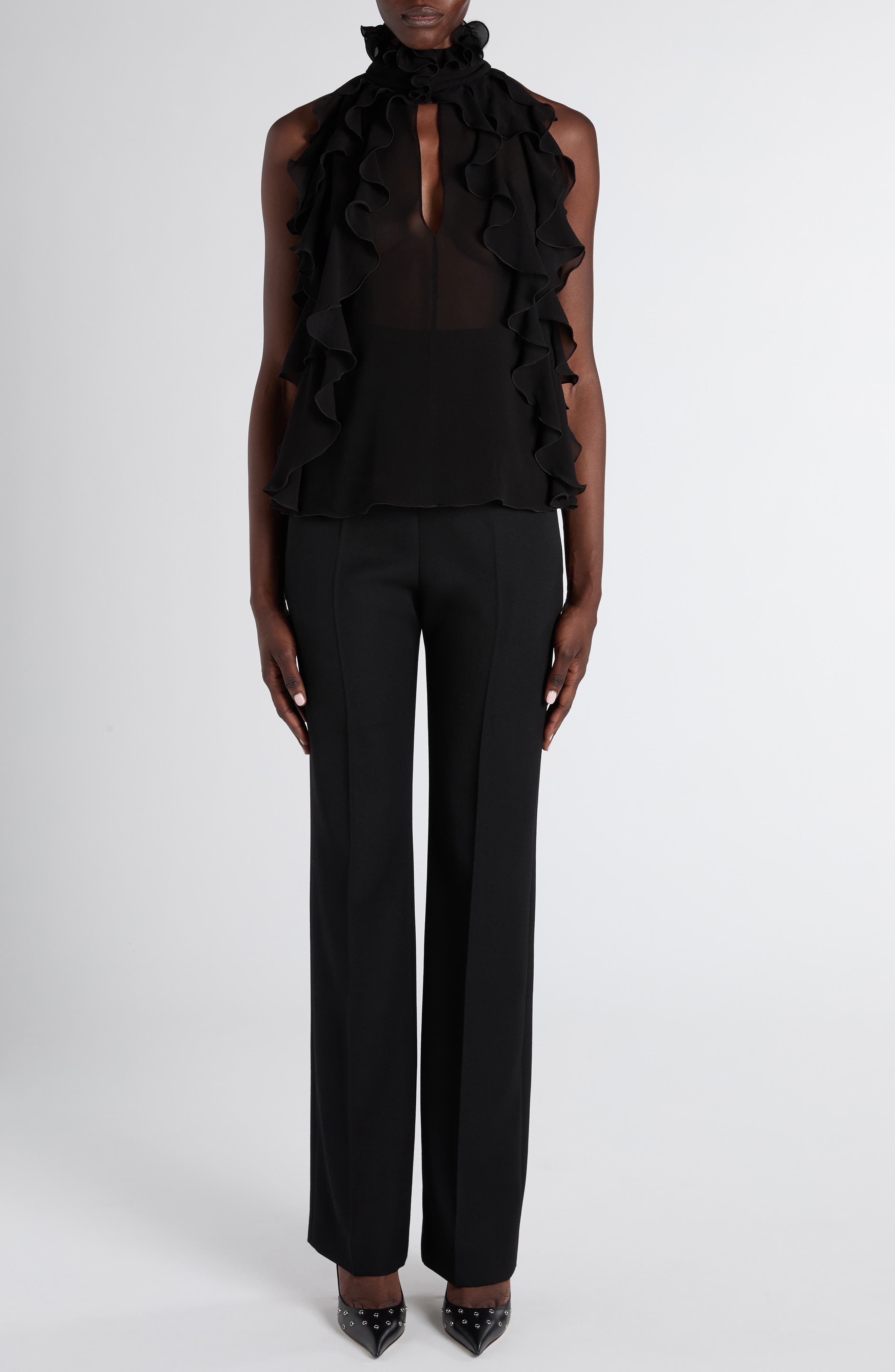 High Neck Ruffle Silk Georgette Top - image 2