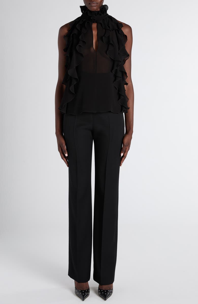 McQueen High Neck Ruffle Silk Georgette Top, Alternate, color, Black