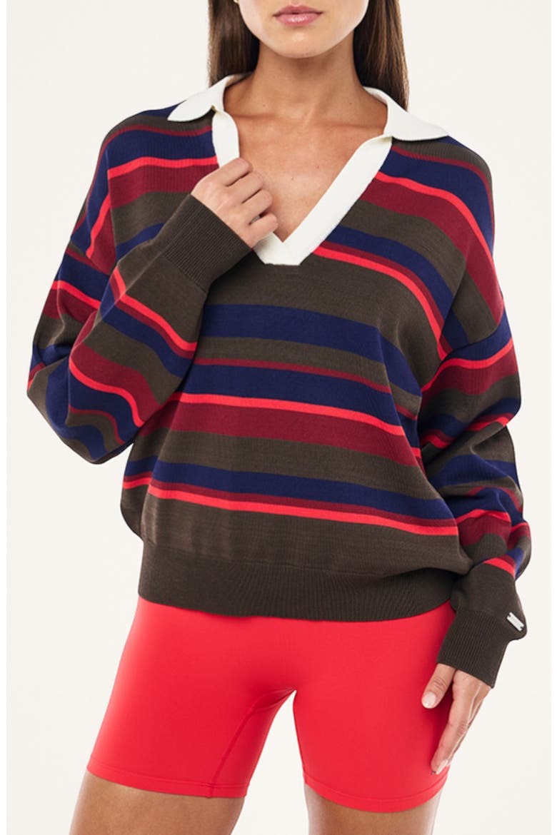 Retreat Stripe Johnny Collar Sweater, Main, color, STRAWBERRY STRIPE