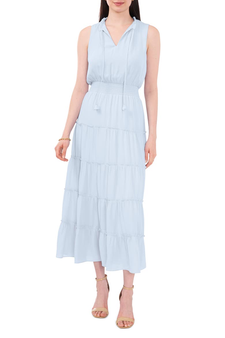 Sleeveless Tiered Maxi Dress, Main, color, PEBBLES BLUE