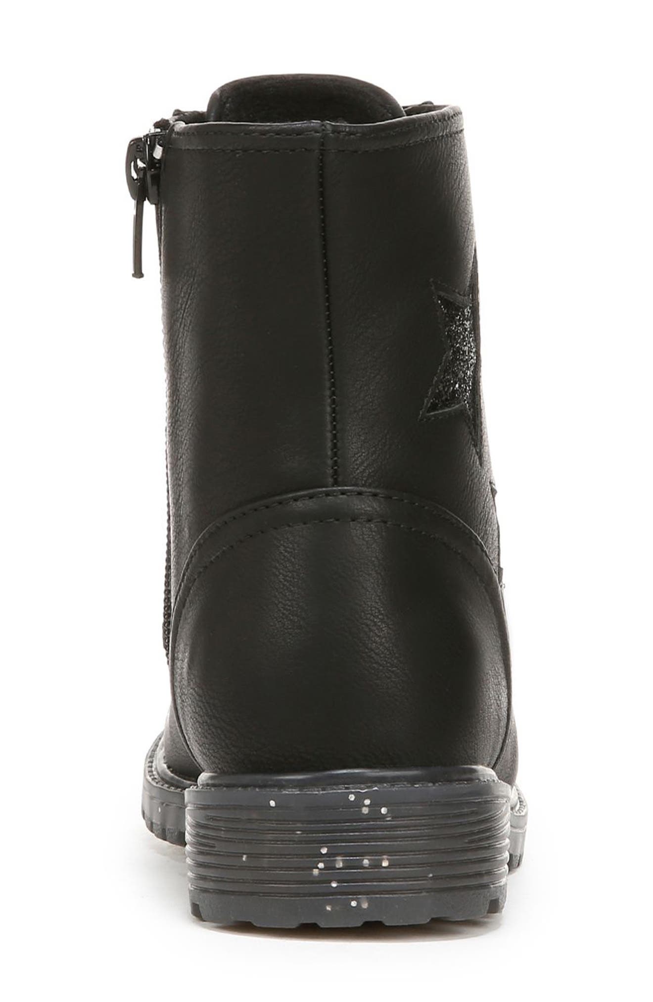 Blowfish Malibu Kids' Rena Star Glitter Combat Boot, Alternate, color, Black Faux Leather