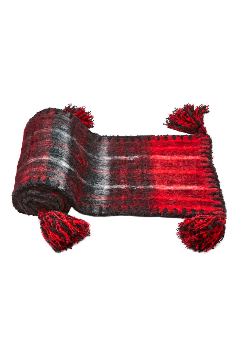 Snowmass Red Multi Tassled Mohair Table Runner for Christmas, Alternate, color, Red