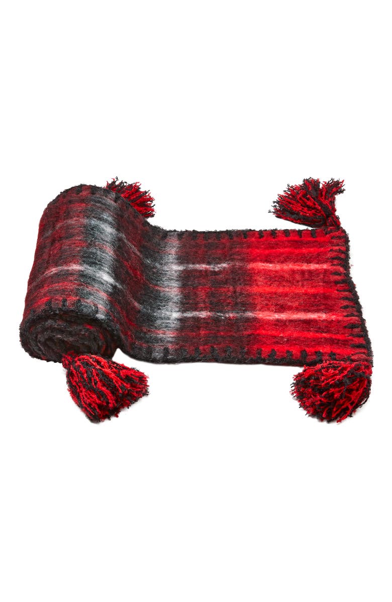 tag Snowmass Red Multi Tassled Mohair Table Runner for Christmas, Alternate, color, Red