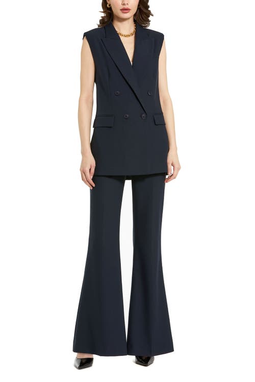 Mac Duggal Tailored Crepe Sleeveless Blazer Vest In Navy