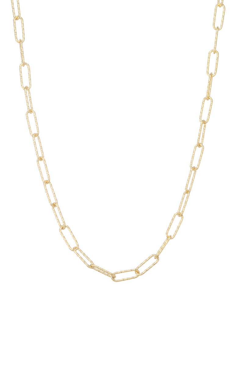 FZN 14K Gold Over Sterling Silver Diamond Cut Paperclip Chain Necklace, Main, color, Yellow