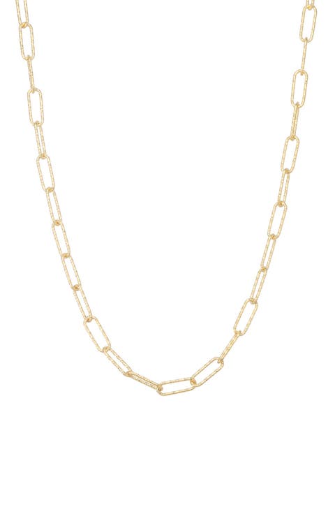 14K Gold Over Sterling Silver Diamond Cut Paperclip Chain Necklace