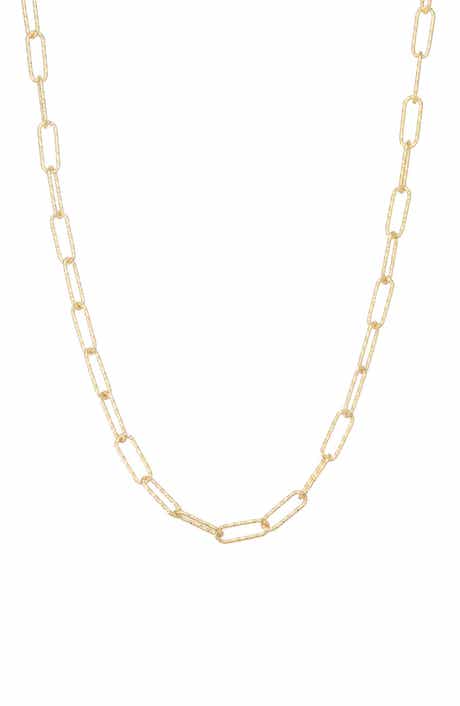 FZN 14K Gold Over Sterling Silver Diamond Cut Paperclip Chain Necklace