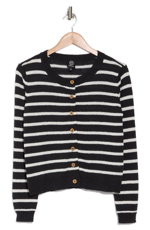 Bobeau Stripe Button Front Crop Cardigan In Black