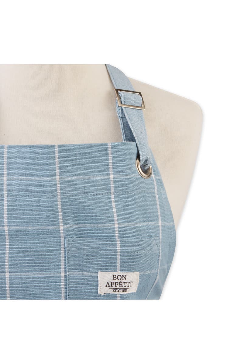 Design Imports Windowpane Print Cotton Apron, Alternate, color, Blue