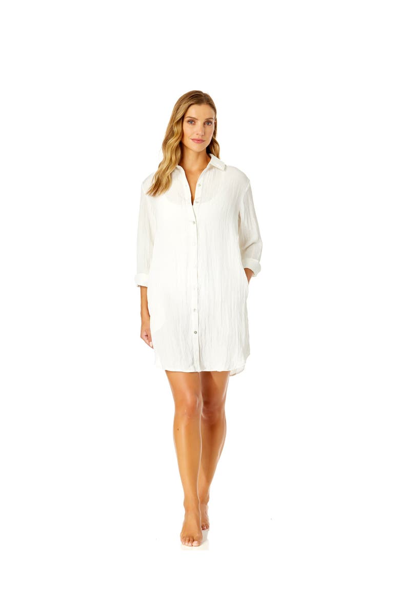 Anne Cole Women's Long Sleeve Button Up Cover Up, Alternate, color, Gardenia