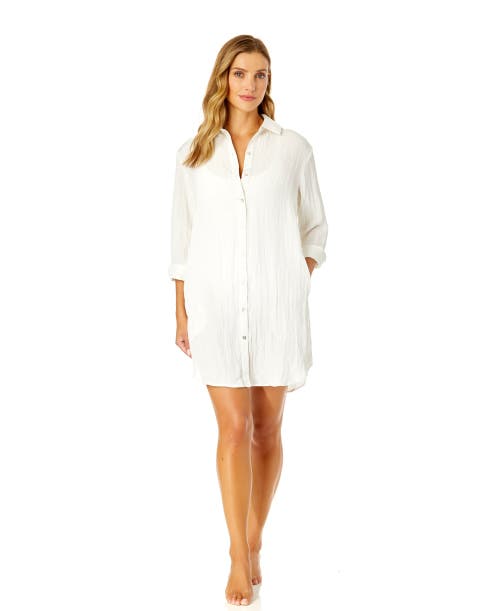 Anne Cole Long Sleeve Button Up Cover Up In Gardenia
