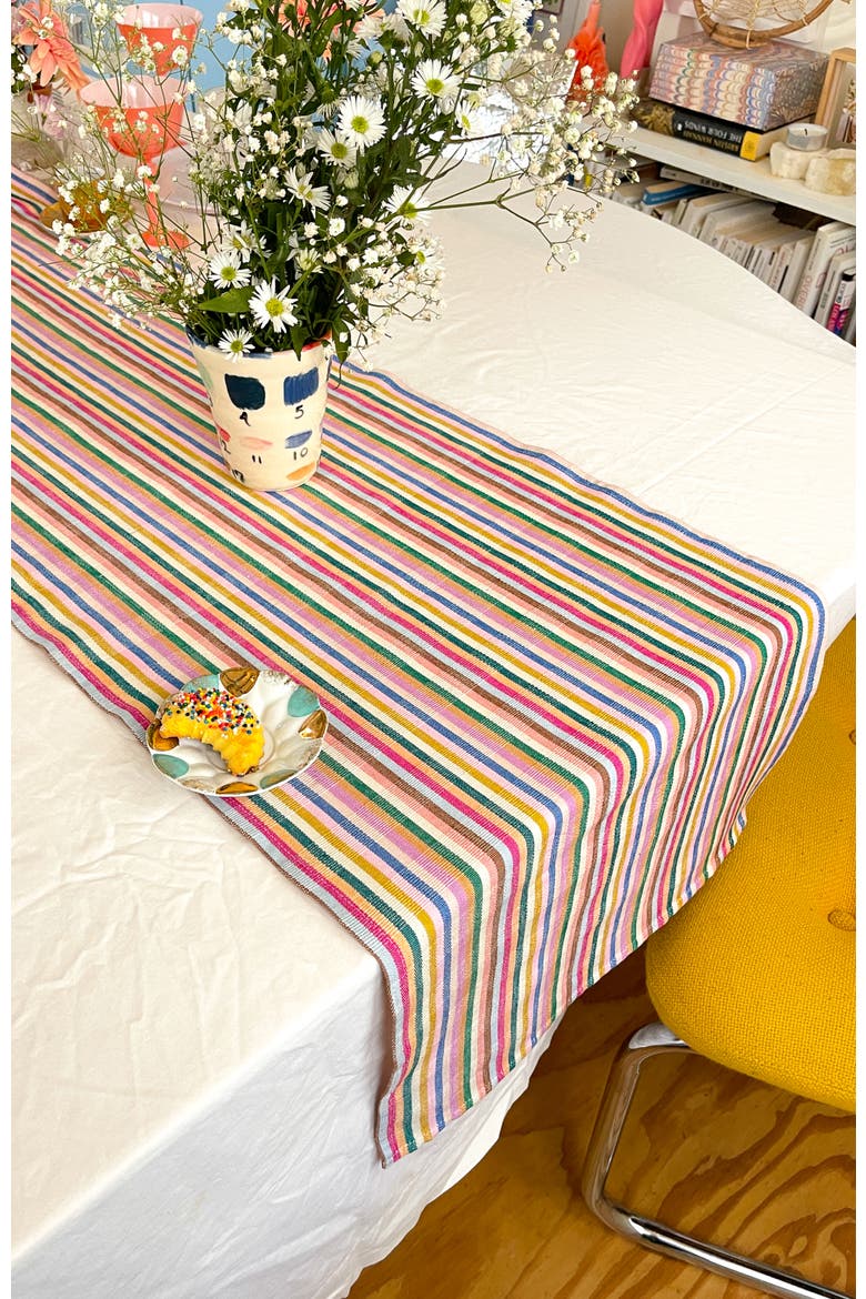 Valentina Rainbow Striped Handwoven Cotton Table Runner, Alternate, color, Rainbow