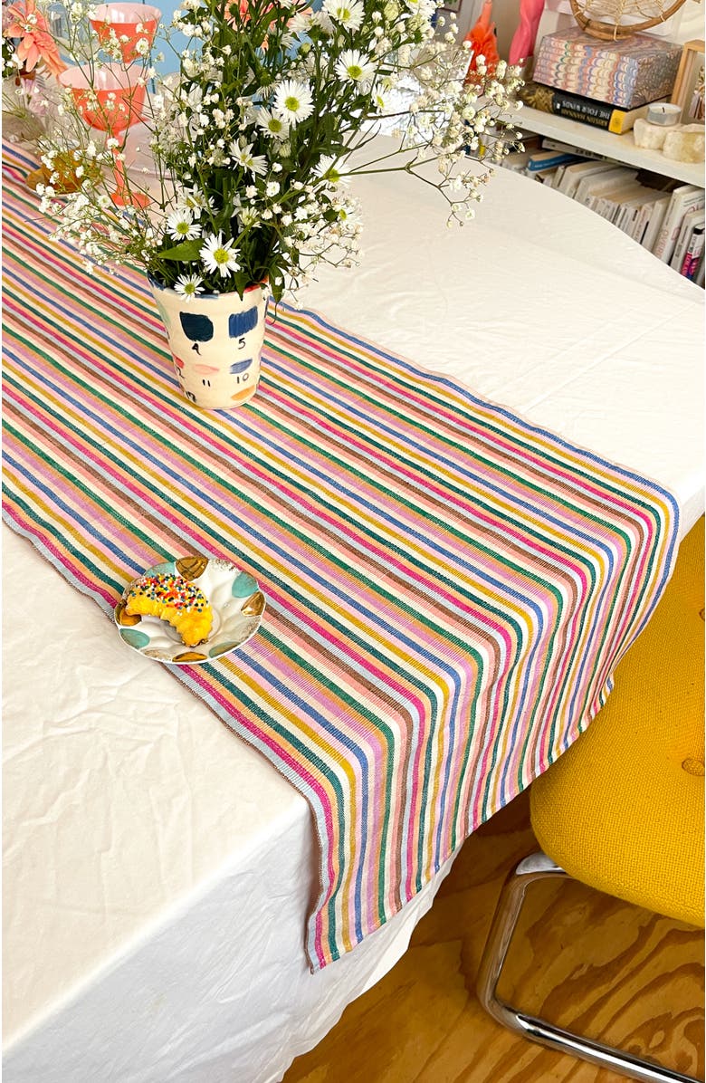 Archive New York Valentina Rainbow Striped Handwoven Cotton Table Runner, Alternate, color, Rainbow