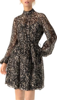 IVONNE Paisley Printed Short Dress with Waist Tie