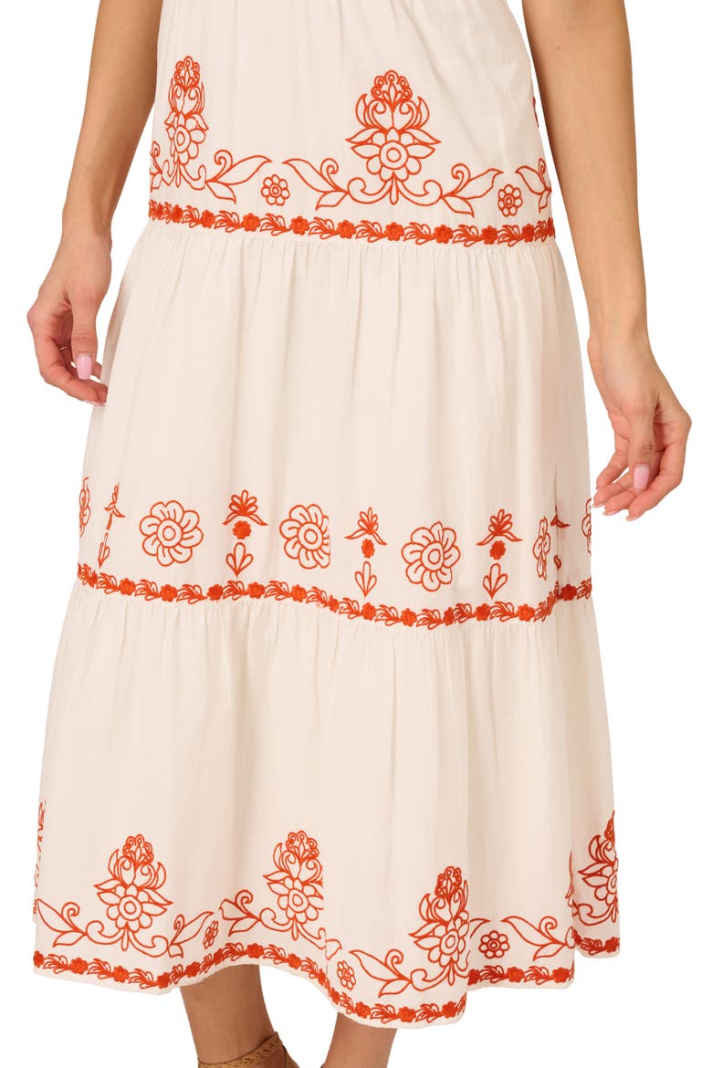 Embroidered Smocked Waist Cotton Maxi Dress, Alternate, color, IVORY/ RED MULTI