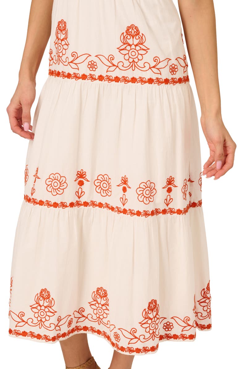 Adrianna Papell Embroidered Smocked Waist Cotton Maxi Dress, Alternate, color, Ivory/ Red Multi