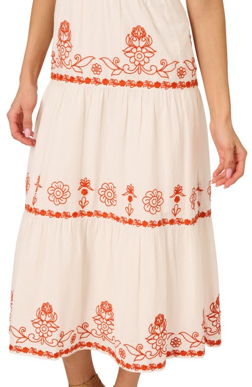 ADRIANNA PAPELL ADRIANNA PAPELL EMBROIDERED SMOCKED WAIST COTTON MAXI DRESS
