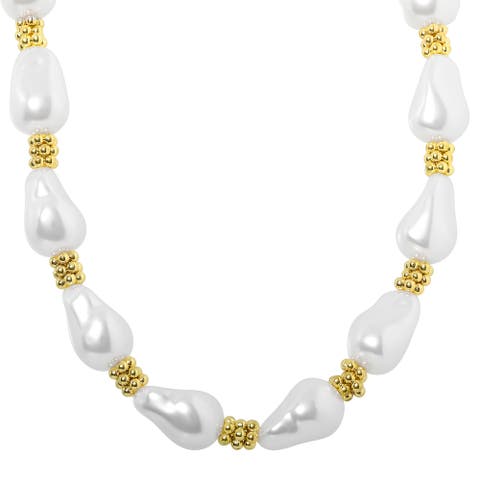 Gold And Pearl Necklace Chunky, 17" + 2", Statement Jewelry