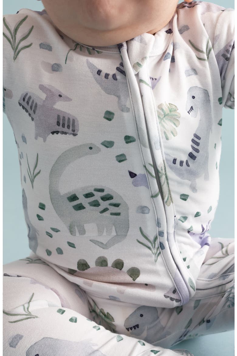 Dino Print Zip Footie, Alternate, color, BEIGE