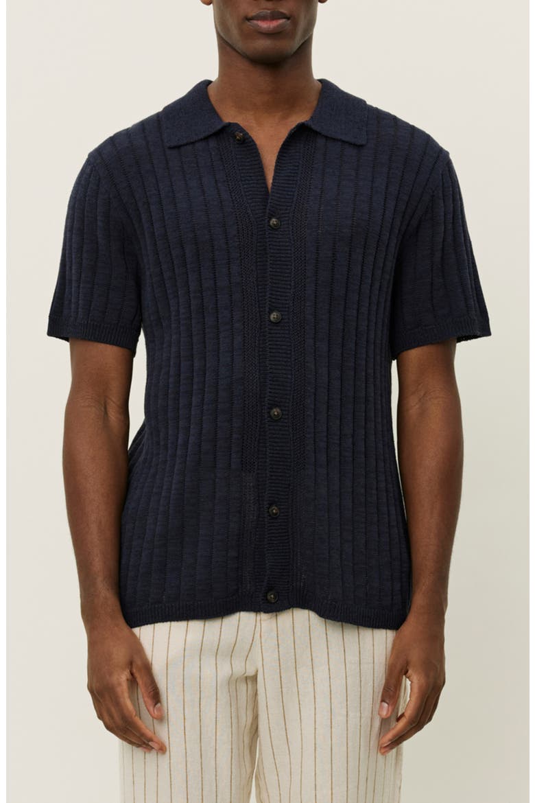 Floyd Knit Short Sleeve Button-Up Shirt, Main, color, DARK NAVY