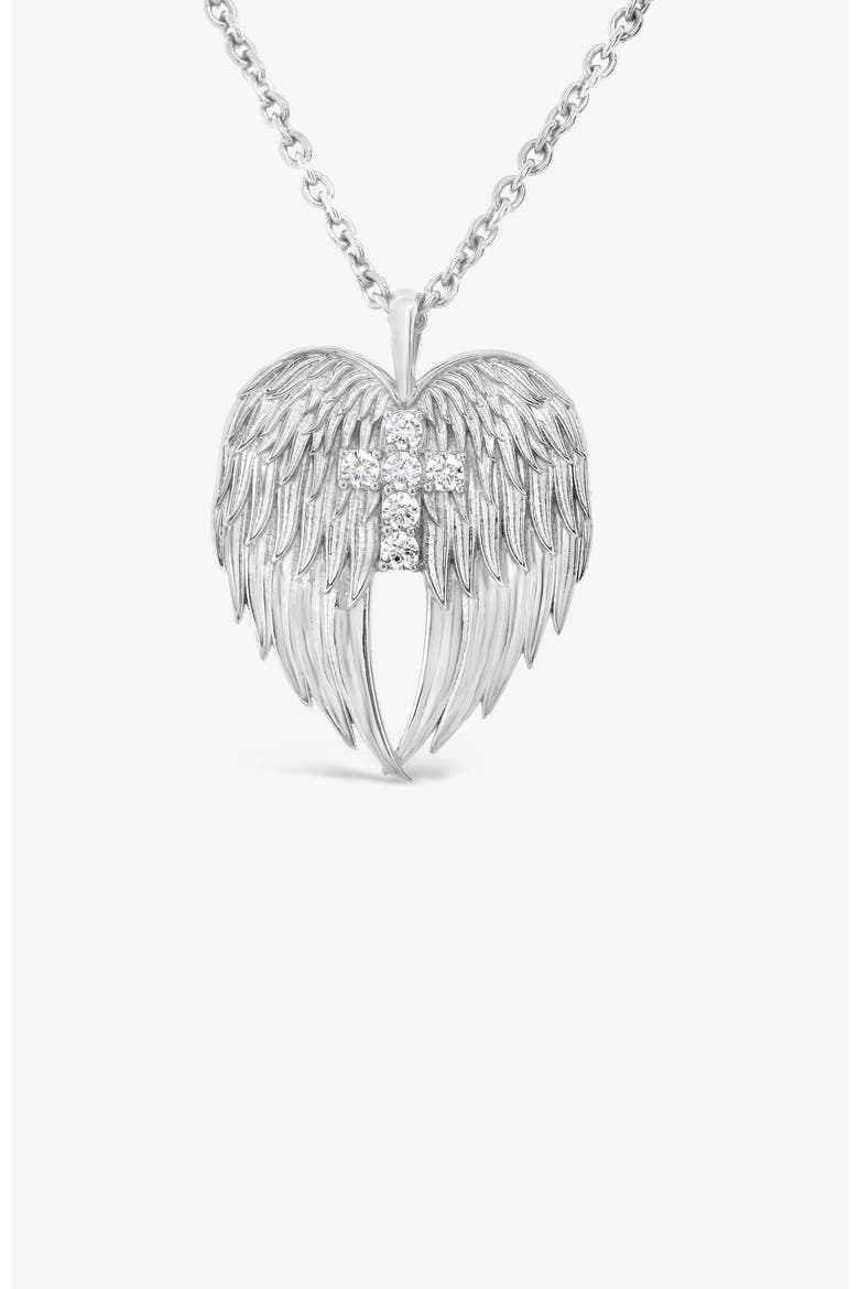 Divine Wings Cross Necklace, Alternate, color, Sterling Silver