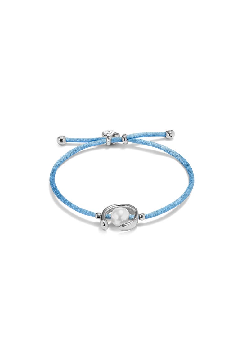 Blue Thread Bracelet with Pearl Shell Trimmings Plated in Sterling Silver, Main, color, Silver