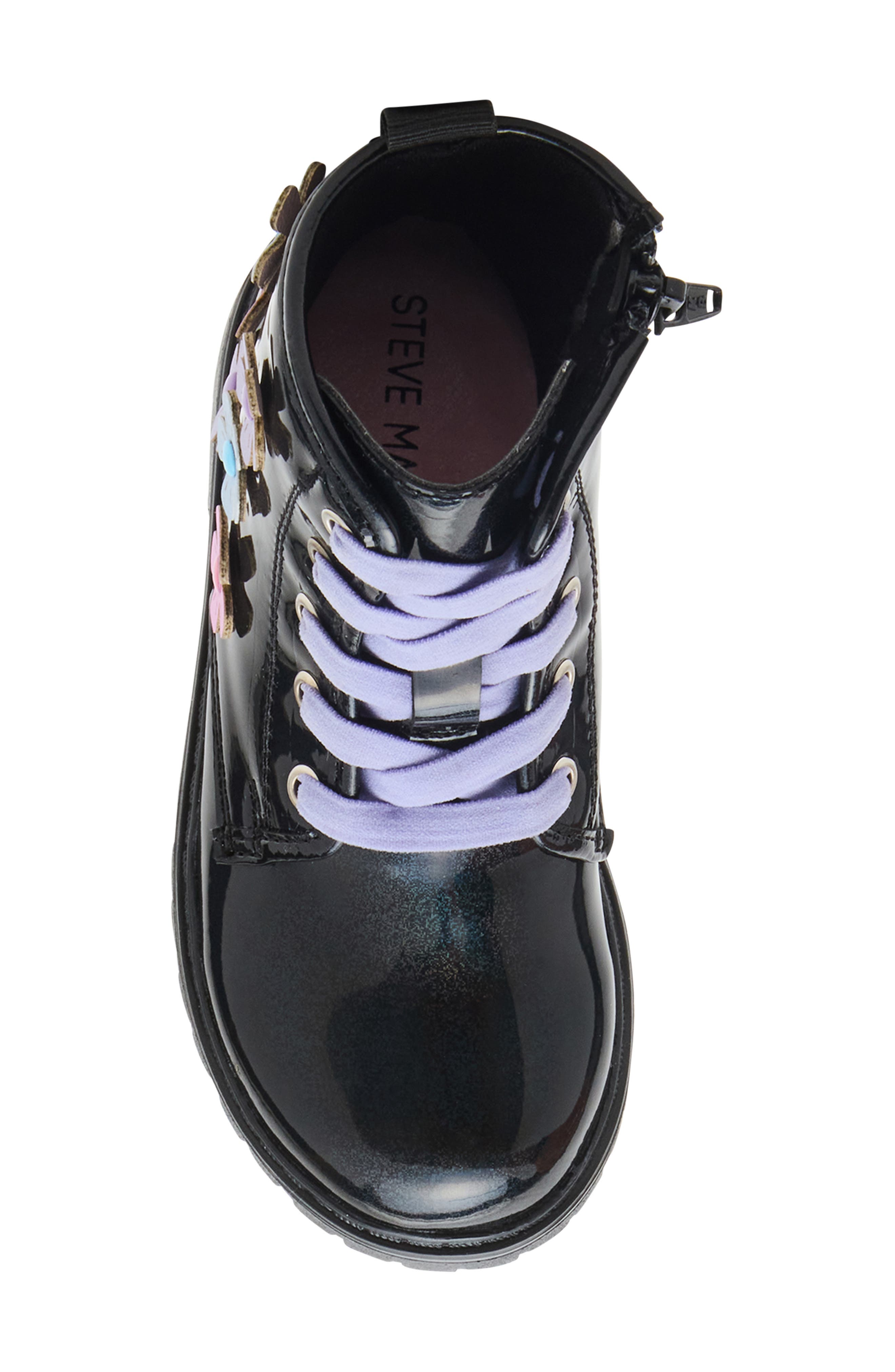 Steve Madden Kids' Fritz Floral Lace-Up Boot, Alternate, color, Black