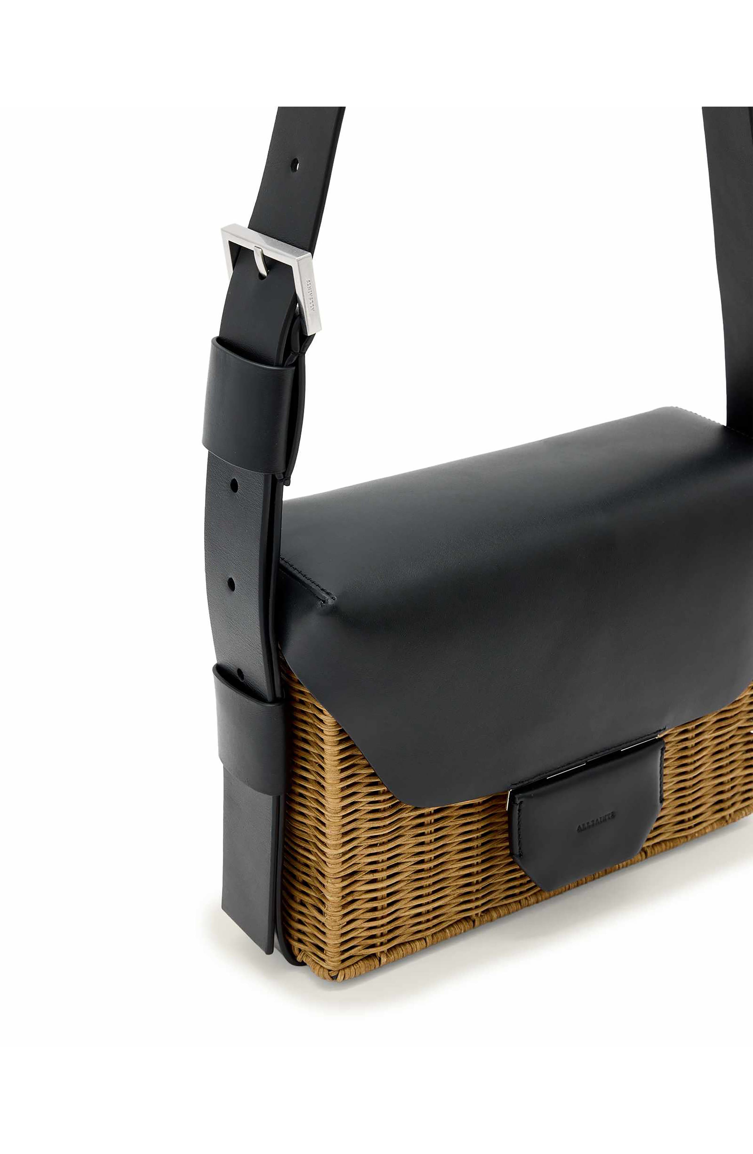 AllSaints Monique WIcker Shoulder Bag, Alternate, color, Biscuit/ Black