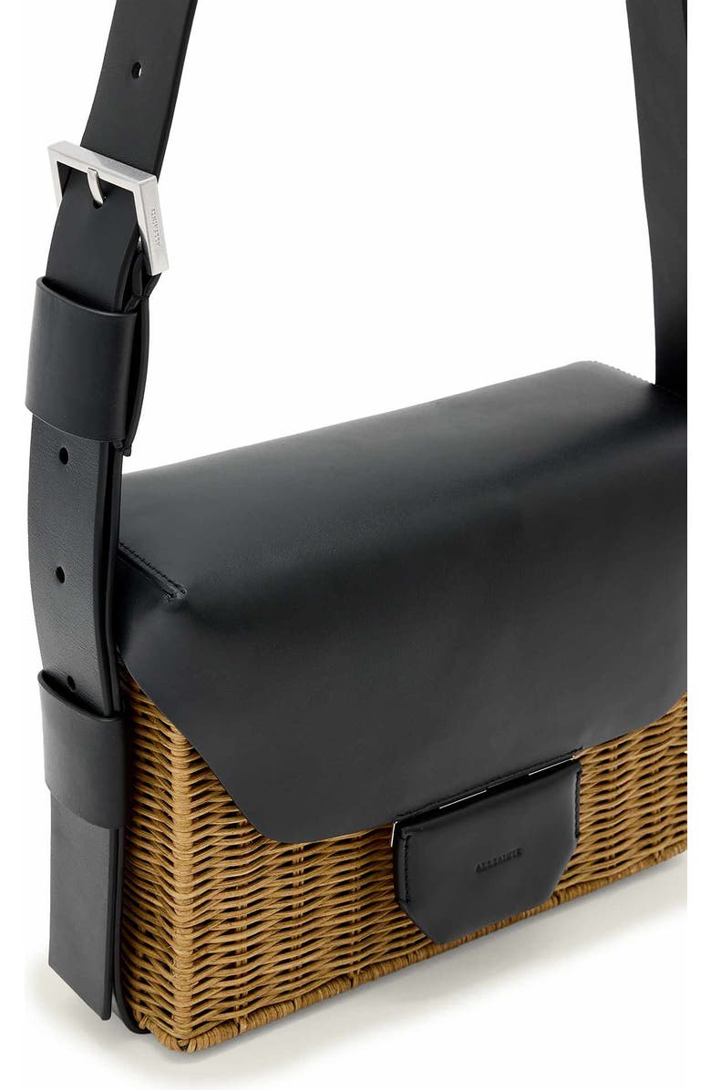 AllSaints Monique WIcker Shoulder Bag, Alternate, color, Biscuit/ Black